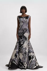 HerTrove-Bateau Collar Jacquard Dress