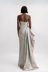 HerTrove-Asymmetrical Neckline Jacquard Dress