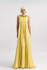Beaded Collar Loose Cut Dress Yellow / US 10