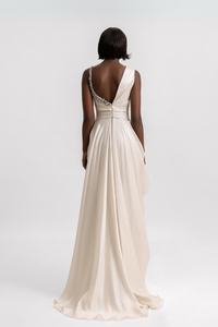 HerTrove-Asymmetrical Neckline Draped Dress