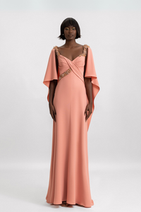 HerTrove-Cape Sleeves Crepe Dress