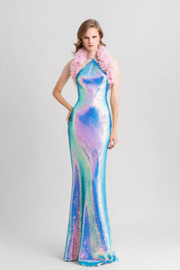 HerTrove-Open back sequined dress with bolero