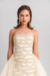 HerTrove-Fully embroidered dress with tulle tail