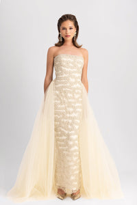 HerTrove-Fully embroidered dress with tulle tail