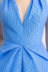 HerTrove-Blue Brocade Column Gown