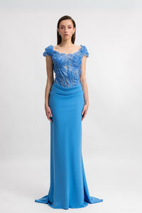 HerTrove-Blue Off Shoulder Gown