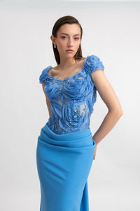 HerTrove-Blue Off Shoulder Gown