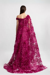 HerTrove-Fuchsia Cape Column Gown