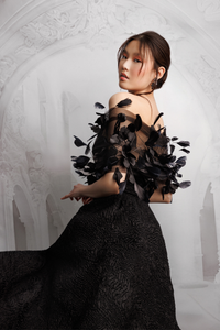 HerTrove-Drapped skirt strapless jacquard dress