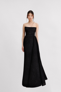 HerTrove-Drapped skirt strapless jacquard dress