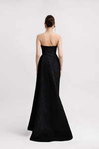 HerTrove-Drapped skirt strapless jacquard dress