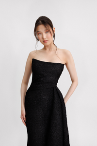 HerTrove-Drapped skirt strapless jacquard dress