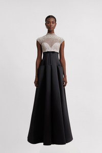 HerTrove-Beaded bodice mikado dress with pockets