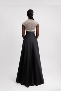 HerTrove-Beaded bodice mikado dress with pockets