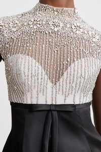 HerTrove-Beaded bodice mikado dress with pockets