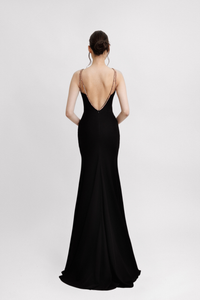 HerTrove-Beaded neckline sleeveless crepe dress