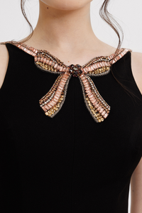 HerTrove-Beaded neckline sleeveless crepe dress