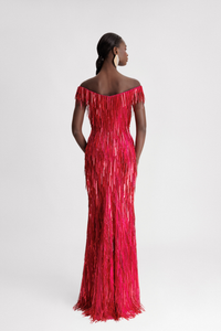 HerTrove-Off-shoulder Beaded Fringes Dress