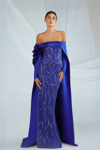 HerTrove-Blue Off Shoulder Gown