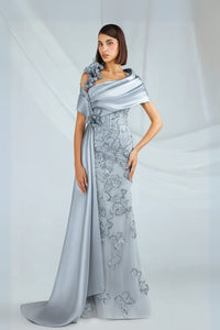 HerTrove-Silver One Shoulder Gown