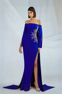 HerTrove-Blue Off Shoulder Gown