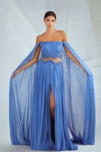 HerTrove-Blue Off Shoulder Gown
