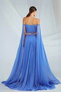 HerTrove-Blue Off Shoulder Gown