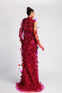 HerTrove-Satin dress with feathered cape