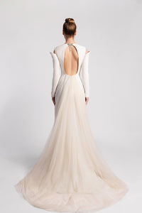 HerTrove-Long sleeves crepe dress with embroidery