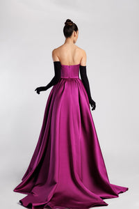 HerTrove-Strapless satin dress with gloves