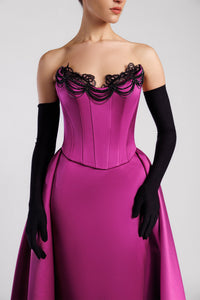 HerTrove-Strapless satin dress with gloves