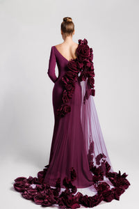 HerTrove-Cape sleeve crepe dress with flowers