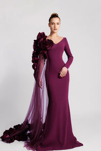 HerTrove-Cape sleeve crepe dress with flowers