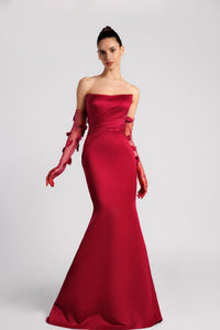 HerTrove-Satin dress with feathered cape