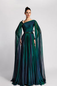 Asymmetric Neckline Pleated Chiffon Dress Dark Green / FR 32 Asymmetric Neckline Pleated Chiffon Dress Dark Green / FR 32