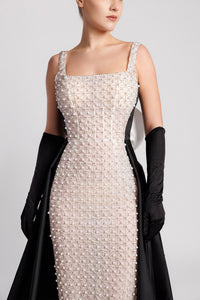 HerTrove-Sleeveless column dress with pearls
