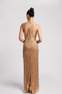 HerTrove-Open back sleeveless dress with silenus fringes