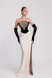 HerTrove-Crepe and velvet mermaid gown 