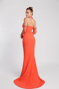HerTrove-Mermaid satin dress with embroidered gloves