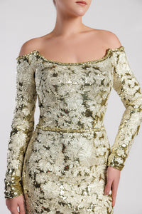 HerTrove-Fully embroidered off shoulder dress