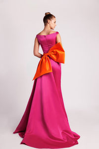 HerTrove-High slit cadi dress with bow detail