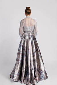 HerTrove-Lurex top with skirt featuring semi sheer shirt
