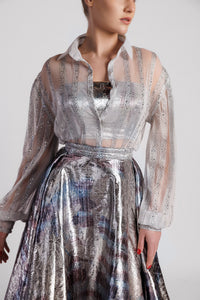 HerTrove-Lurex top with skirt featuring semi sheer shirt