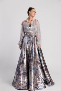 HerTrove-Lurex top with skirt featuring semi sheer shirt