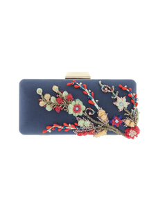 HERTROVENavy Embellished Mini Bag with Buckle Closure & Gold Hardware
