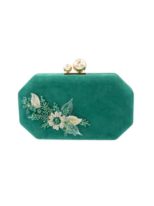 HERTROVEGreen Embellished Mini Bag with Buckle Closure & Gold Hardware