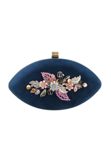 HERTROVENavy Velvet Embellished Mini Bag with <Choose> Compartment Interior