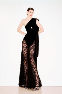 HerTrove-One shoulder lace dress