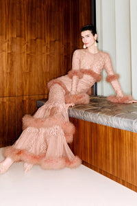 HerTrove-Feathered lace dress
