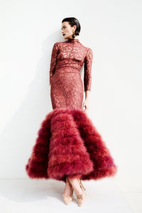 HerTrove-Butterfly lace dress with feathers